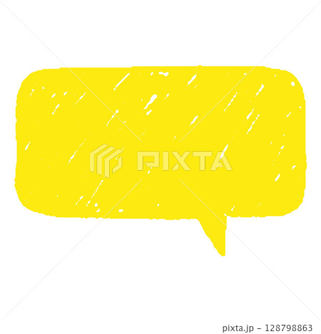 Speech bubble yellow blank, vector cartoon crayon communication chat frame, text box chalk texture, comic dialogue cloud 128798863