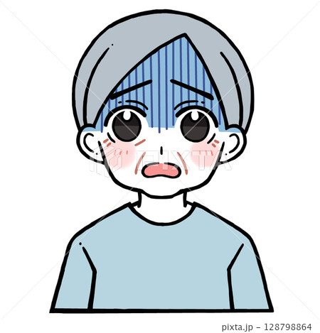 呆れる青い顔の老人男性のイラスト 128798864