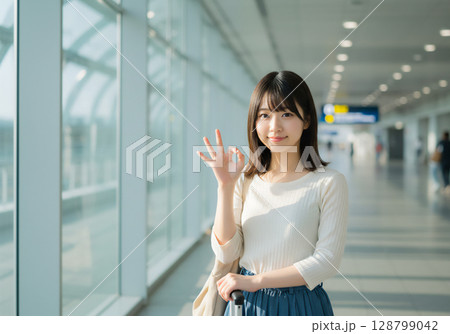 空港で過ごす女性のポートレート 128799042