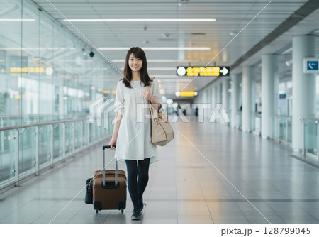 空港で過ごす女性のポートレート 128799045