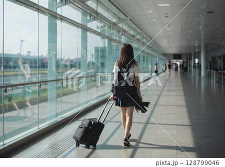 空港で過ごす女性のポートレート 128799046