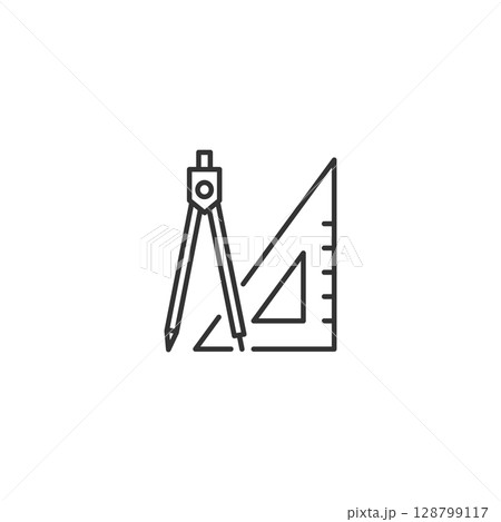 三角定規とコンパスのシンプルな設計アイコン (ベクター、線画、モノクロ) 三角定規とコンパスのシンプルな設計アイコン (ベクター、線画、モノクロ) 128799117