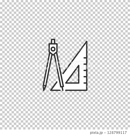 三角定規とコンパスのシンプルな設計アイコン (ベクター、線画、モノクロ) 三角定規とコンパスのシンプルな設計アイコン (ベクター、線画、モノクロ) 128799117