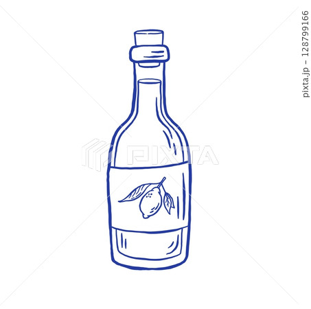 Hand draw limoncello bottle vector illustration. Italian citrus liqueur with lemon. Doodle sketch drink 128799166