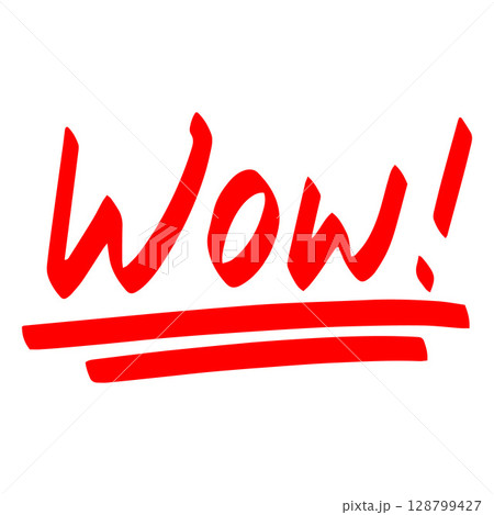Red marker grade mark, exam and test result, vector hand drawn Wow comment with underlines, school praise teacher mark 128799427