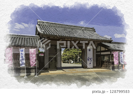 水彩画風 徳島城跡 鷲の門 徳島県徳島市 水彩画風 徳島城跡 鷲の門 徳島県徳島市 128799583