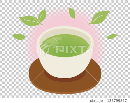 粉紅色暖綠茶插畫 128799837