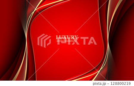 Abstract wave gold ribbon curve on red luxury background vector 128800219