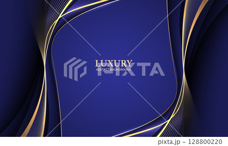 Abstract wave gold ribbon curve on blue luxury background vector Abstract wave gold ribbon curve on blue luxury background vector 128800220