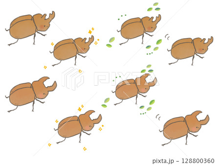 かわいいカブトムシとクワガタのイラストセット 128800360