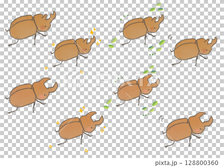 かわいいカブトムシとクワガタのイラストセット 128800360