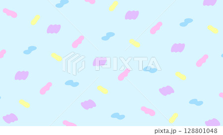 カラフルポップな図形パターンの背景　16:9 水色 128801048