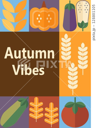 Autumn simple poster set. Autumn flyer set of designs Scandinavian mosaic. Banner autumn elements in Bauhaus style. Autumn design poster. Vector illustration. 128801105