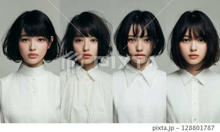 白背景の前に立つ少女の顔のアップ 128801787