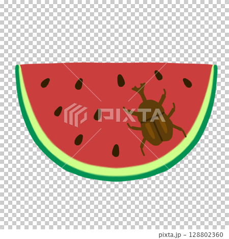 Illustration of a beetle eating a watermelon 128802360