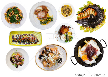Top view of dishes isolated Top view of dishes isolated 128802463