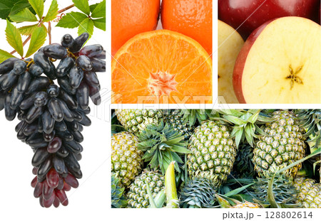 Many fresh ripe fruits isolated on white background. 128802614