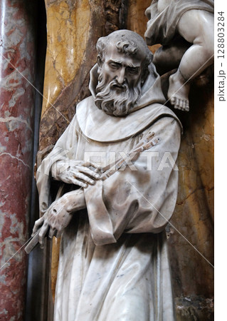 Saint Francis, statue on the High Altar in the Catholic Church of the Saint Clare in Kotor, Montenegro 128803284