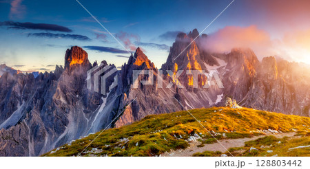 sunset in mountains landscape 128803442