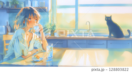 朝ごはんを食べる女の子 朝ごはんを食べる女の子 128803822