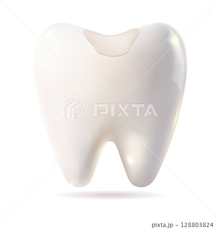 A white tooth showing a hole in its surface against a white background A white tooth showing a hole in its surface against a white background 128803824