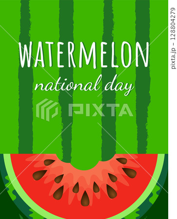 Summer card with watermelon. Summer watermelon background with calligraphic design elements. Summer poster, vector illustration. Summer card with watermelon. Summer watermelon background with calligraphic design elements. Summer poster, vector illustration. 128804279