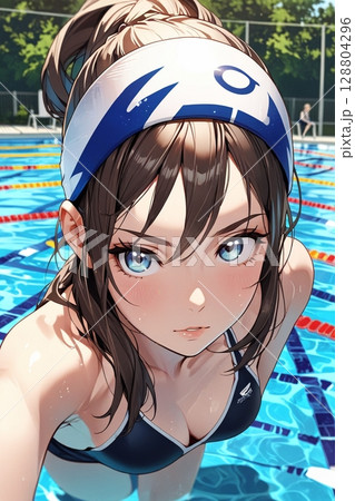 プールでの美女 128804296