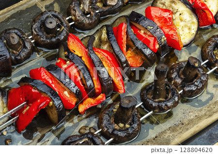 Colorful vegetable skewers. Colorful vegetable skewers. 128804620