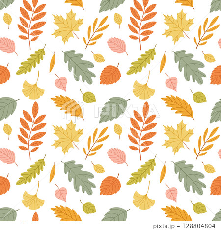 Seamless vector pattern with colorful autumn leaves flat cartoon foliage background Seamless vector pattern with colorful autumn leaves flat cartoon foliage background 128804804
