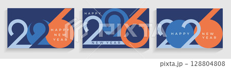Set greetings cards for celebrating 2026 New Year.Elegant minimalistic posters,banners for happy event with big numbers of new year on blue background.Template for design,flyer,web.Vector illustration Set greetings cards for celebrating 2026 New Year.Elegant minimalistic posters,banners for happy event with big numbers of new year on blue background.Template for design,flyer,web.Vector illustration 128804808