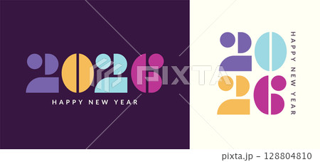 Set elegant geometric cards for 2026 New Year. Greeting posters with numbers from simple geometric shapes on minimalistic background. Template for flyer,web, cover,calendar,web. Vector illustration Set elegant geometric cards for 2026 New Year. Greeting posters with numbers from simple geometric shapes on minimalistic background. Template for flyer,web, cover,calendar,web. Vector illustration 128804810
