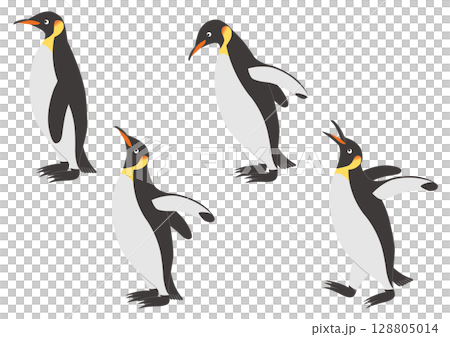 横向きの歩いたり下を覗きこむコウテイペンギンのイラストのセット 128805014
