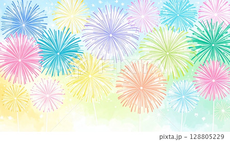 水彩の花火背景素材 128805229