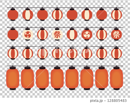 赤い和風提灯セットのイラスト 128805483