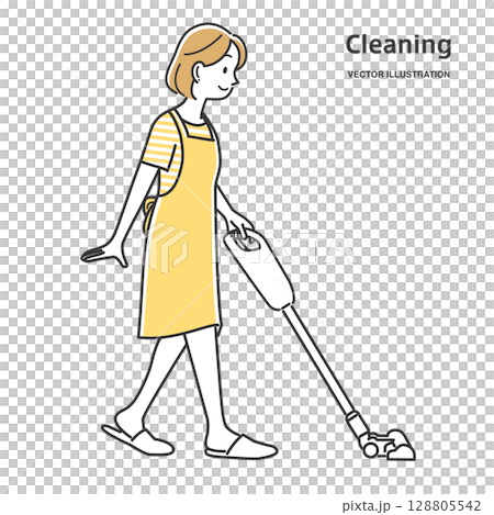 一位年輕的女士,穿著吸塵器 一位年輕的女士,穿著吸塵器 128805542