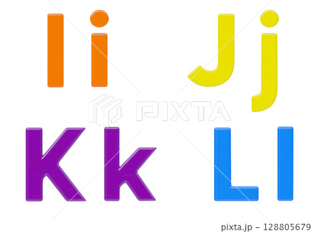 Colorful Flat Uppercase and Lowercase Magnetic Plastic Letters I through L Isolated on a White Background. Colorful Flat Uppercase and Lowercase Magnetic Plastic Letters I through L Isolated on a White Background. 128805679