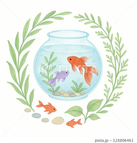 金魚鉢リースイラスト 128806461