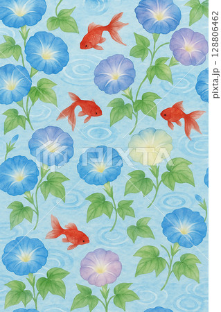 朝顔と金魚のシームレスパターン 朝顔と金魚のシームレスパターン 128806462