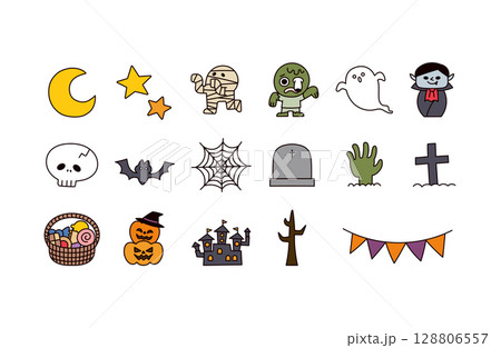 ハロウィンのアイコンセット 128806557