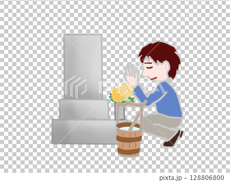 一名男子在墓碑前祈禱的插圖 128806800