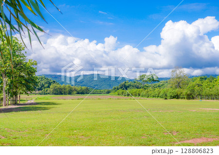 Mountains and sky, vast background, green, beautiful, in nature. 128806823