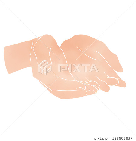 両手を差し出す動作の手　水彩風イラスト 128806837