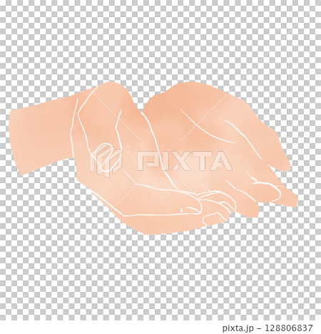 両手を差し出す動作の手　水彩風イラスト 128806837