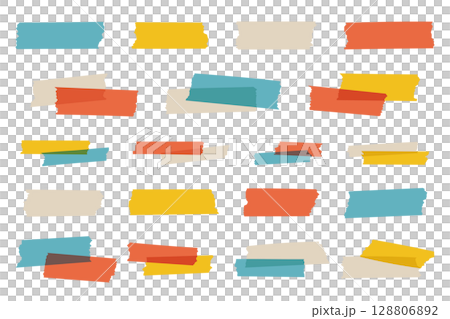Masking tape, hand-drawn style, vector, illustration, multiple, decoration, ornament, material, stationery, no lines, pop 128806892