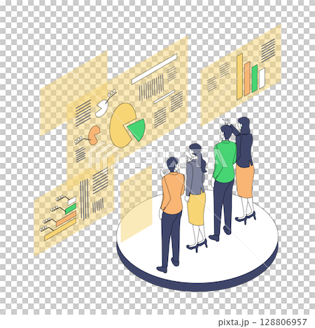 Image of business team conducting data analysis and strategy meeting 128806957