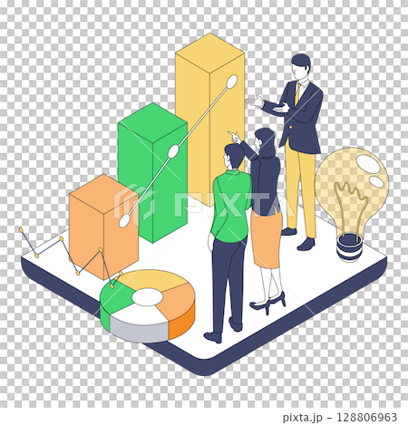 成長戦略を語るビジネスプレゼン｜グラフと指差しで示す未来の方向性 128806963