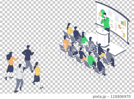 Business presentation | Isometric meeting and presentation scene 128806970