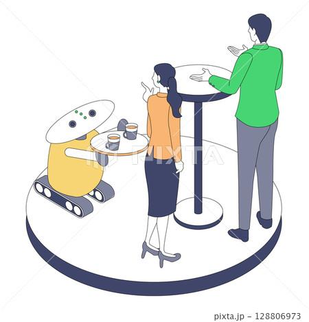 ロボットがコーヒーを運ぶ！未来のオフィス休憩風景 128806973