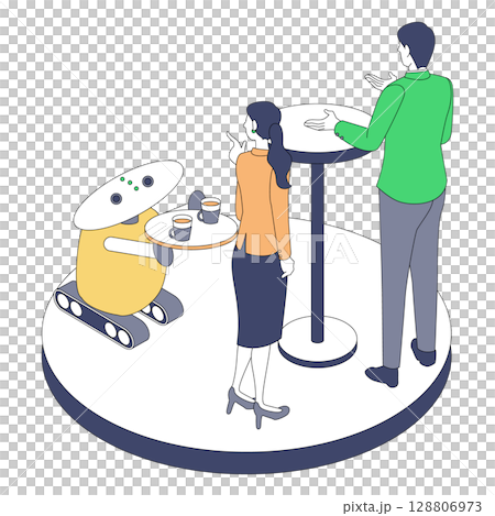 ロボットがコーヒーを運ぶ！未来のオフィス休憩風景 128806973