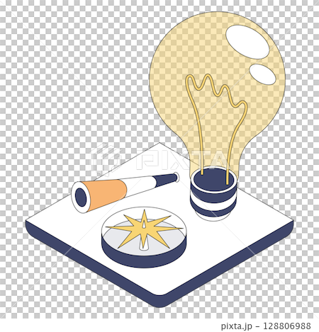 思想和願景的象徵：燈泡、望遠鏡和指南針商業圖標 128806988